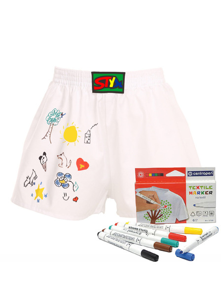 Styx Dětské trenky Styx klasická guma bílé + fixy na textil
