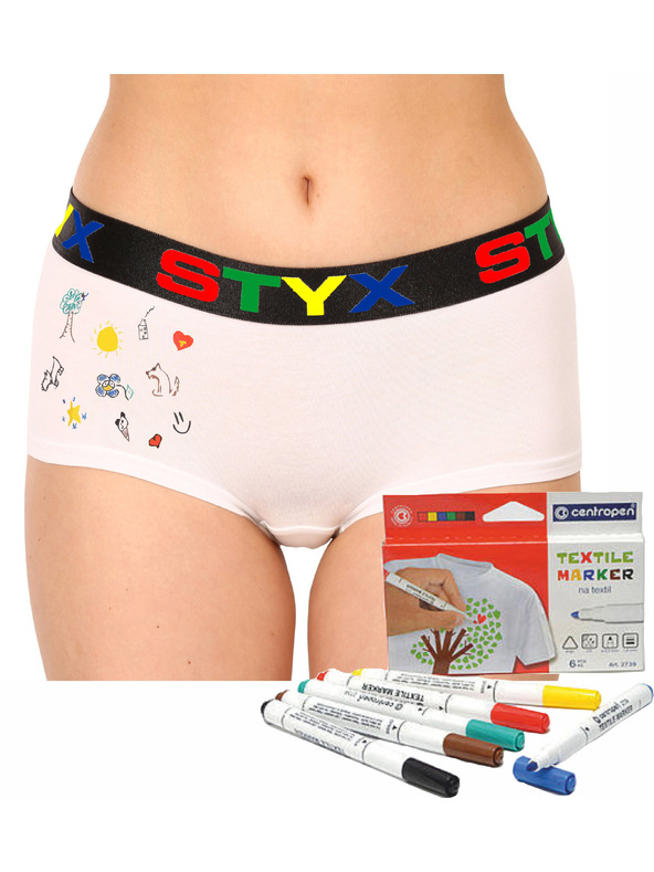 Styx Dámské kalhotky Styx s nohavičkou bílé + fixy na textil
