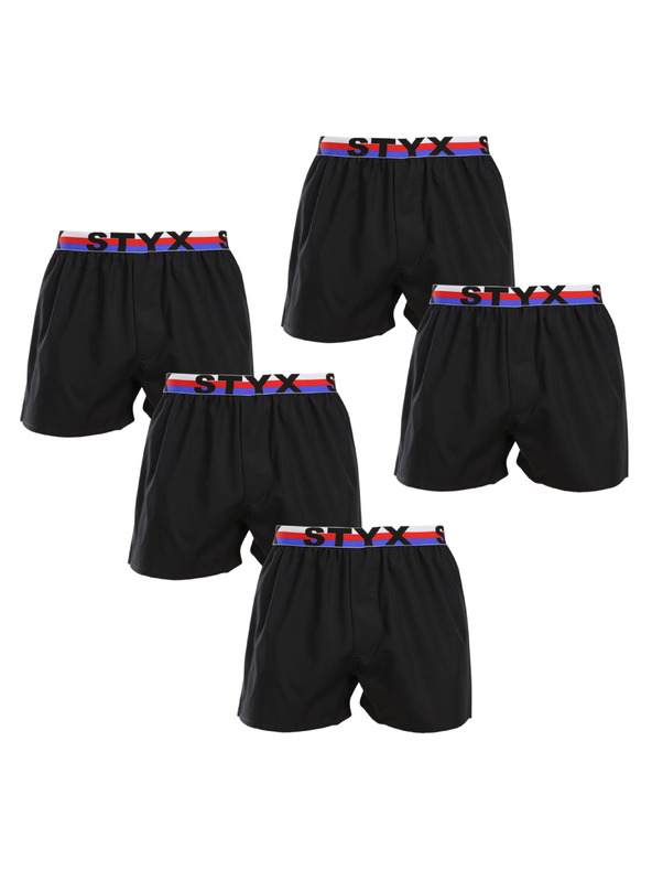 Styx Sada pěti - pánské trenky Styx sportovní guma černé trikolóra