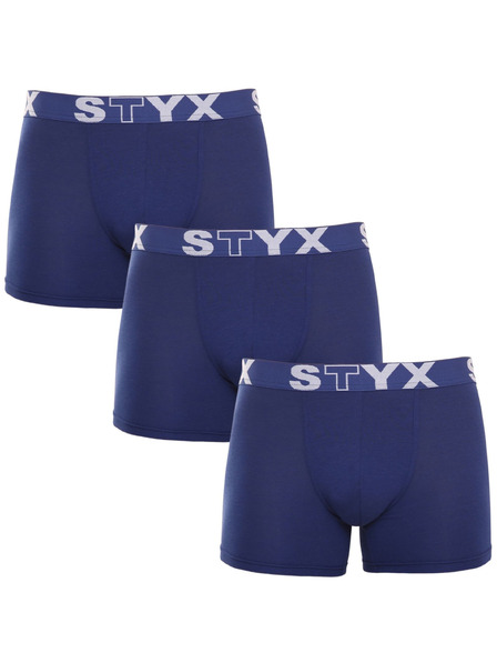 Styx Sada tří - pánské boxerky Styx long sportovní guma tmavě modré