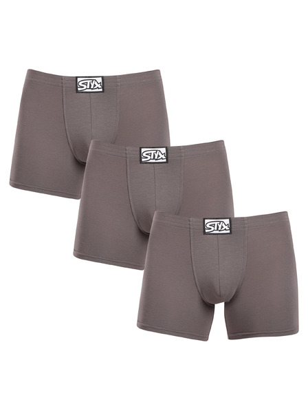Styx Sada tří - pánské boxerky Styx long klasická guma tmavě šedé