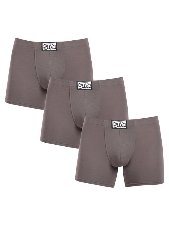 Styx Sada tří - pánské boxerky Styx long klasická guma tmavě šedé