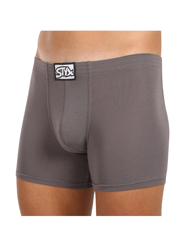 Styx Sada tří - pánské boxerky Styx long klasická guma tmavě šedé
