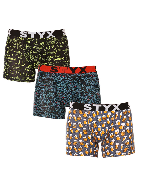 Styx Sada tří - pánské boxerky Styx long art sportovní guma vícebarevné
