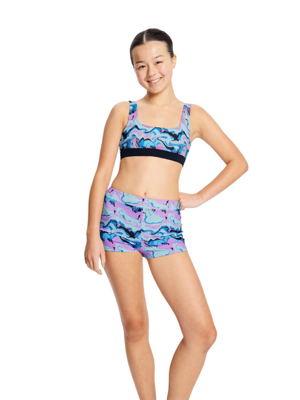 Modibodi Dívčí plavky Modibodi Performance Reversible Crop Top Marble Blue horní díl