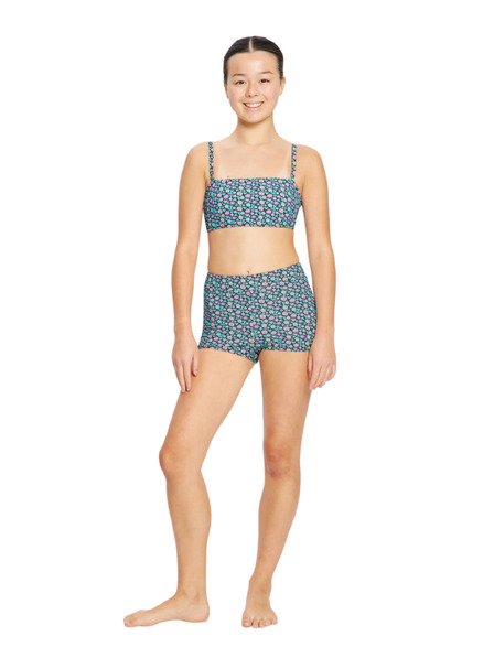 Modibodi Dívčí plavky Modibodi Bandeau Strap Crop Top Luna Blossom Black horní díl