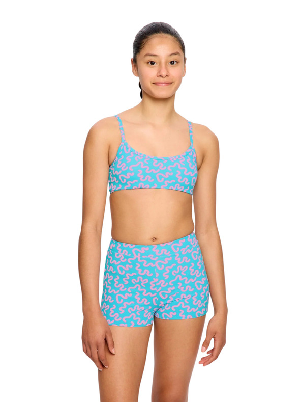 Modibodi Dívčí menstruační plavky Modibodi Performance Hi Waist Short Super Wavy Blue spodní díl