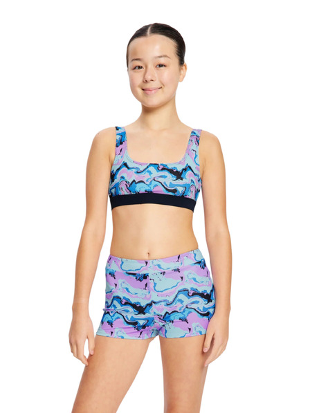 Modibodi Dívčí menstruační plavky Modibodi Performance Hi Waist Short Super Marble Blue spodní díl