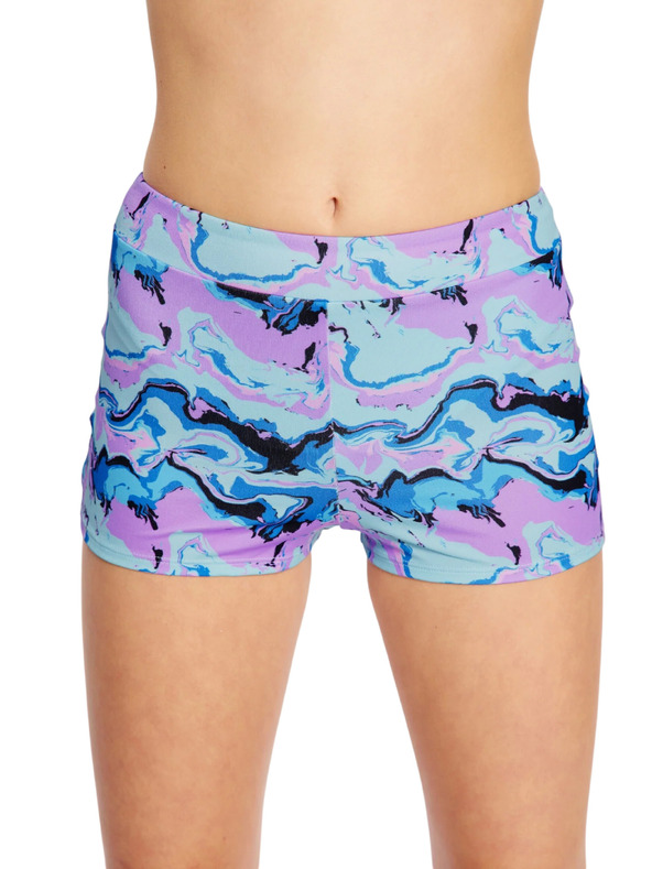 Modibodi Dívčí menstruační plavky Modibodi Performance Hi Waist Short Super Marble Blue spodní díl