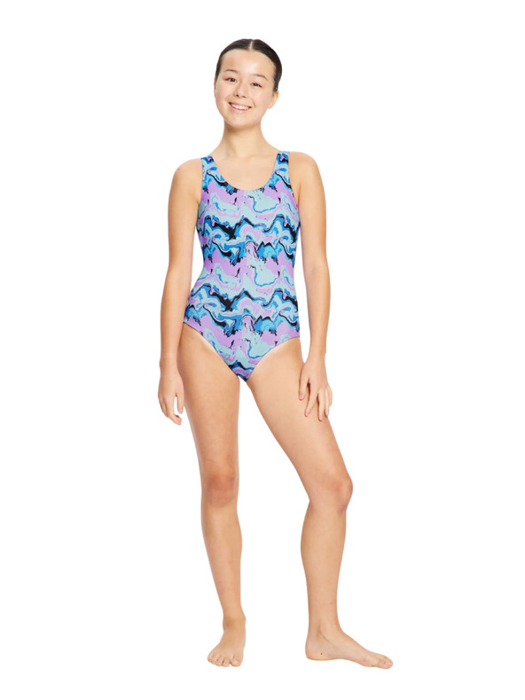 Modibodi Dívčí menstruační plavky Modibodi Performance Racerback One Piece Super Marble Blue jednodílné