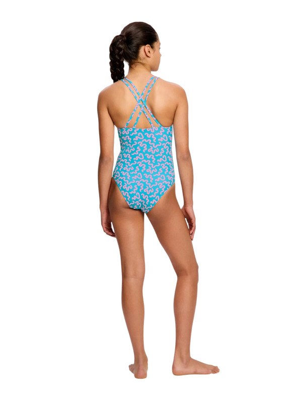 Modibodi Dívčí menstruační plavky Modibodi Splice One Piece Super Wavy Blue jednodílné