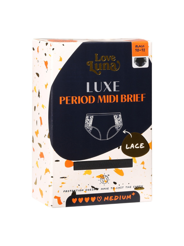 Love Luna Menstruační kalhotky Love Luna černé LUXE Lace Midi BRIEF