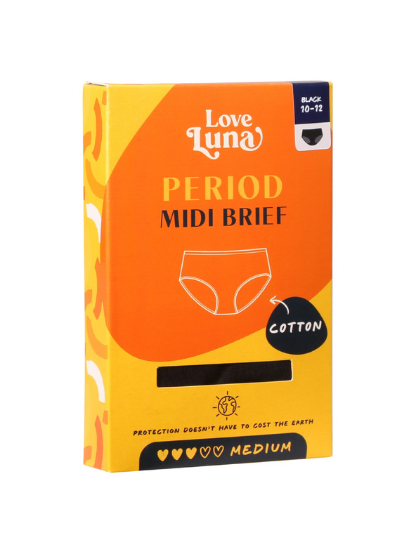 Love Luna Menstruační kalhotky Love Luna černé Cotton Midi Brief