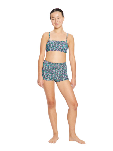 Modibodi Dívčí menstruační plavky Modibodi Hi Waist Short Super Luna Blossom Black spodní díl