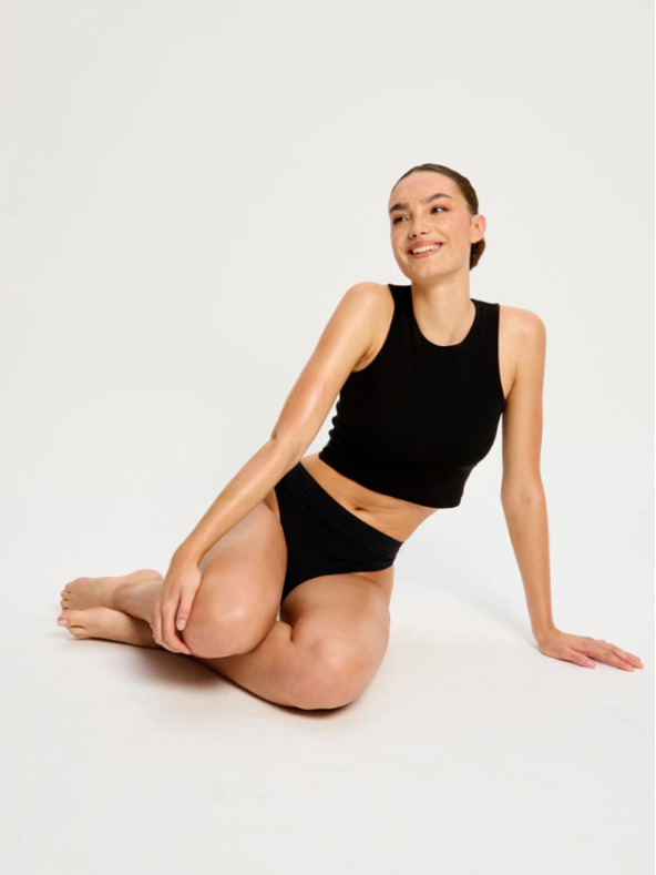 Modibodi Menstruační tanga Modibodi Modicomfort Seamless Hi Waist Thong Light Black