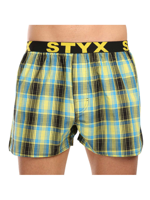 Styx Sada tří pánských kostkovaných trenýrek ve světle zelené, modré a červené barvě STYX