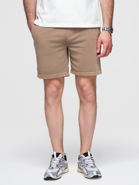 Ombre Clothing Pánské bavlněné teplákové šortky BASIC hnědé Ombre Clothing