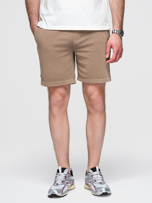 Ombre Clothing Pánské bavlněné teplákové šortky BASIC hnědé Ombre Clothing