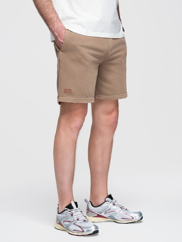 Ombre Clothing Pánské bavlněné teplákové šortky BASIC hnědé Ombre Clothing