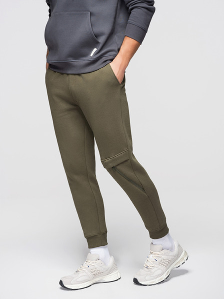 Ombre Clothing Pánské tepláky s prošíváním a zipem na nohavicích - olivové V3 P1529 Ombre Clothing
