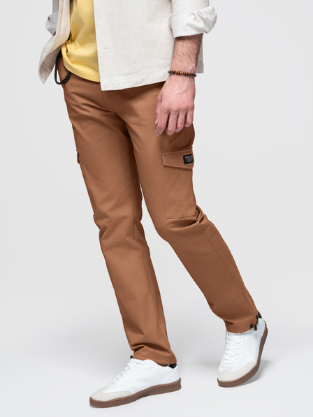 Ombre Clothing Pánské kalhoty s cargo kapsami a lemem nohavic - teplá hnědá V2 P1526 Ombre Clothing