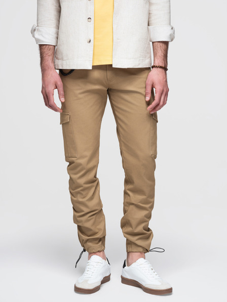 Ombre Clothing Pánské kalhoty s nákladovými kapsami a lemem nohavic - světle hnědé V3 P1526 Ombre Clothing