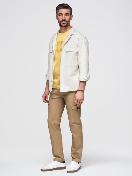 Ombre Clothing Pánské kalhoty s nákladovými kapsami a lemem nohavic - světle hnědé V3 P1526 Ombre Clothing