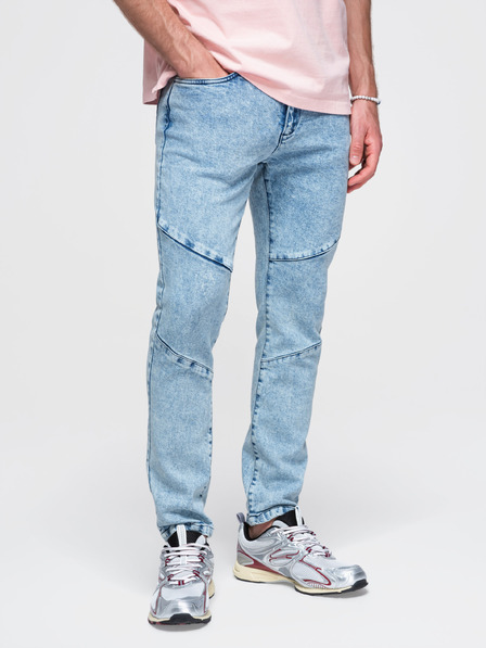 Ombre Clothing Pánské mramorované džínové kalhoty slim fit střihu s prošíváním na kolenou - modré V1 P1527 Ombre Clothing