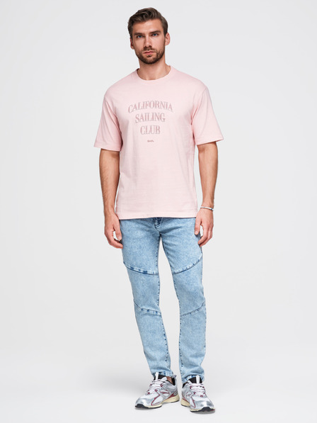 Ombre Clothing Pánské mramorované džínové kalhoty slim fit střihu s prošíváním na kolenou - modré V1 P1527 Ombre Clothing