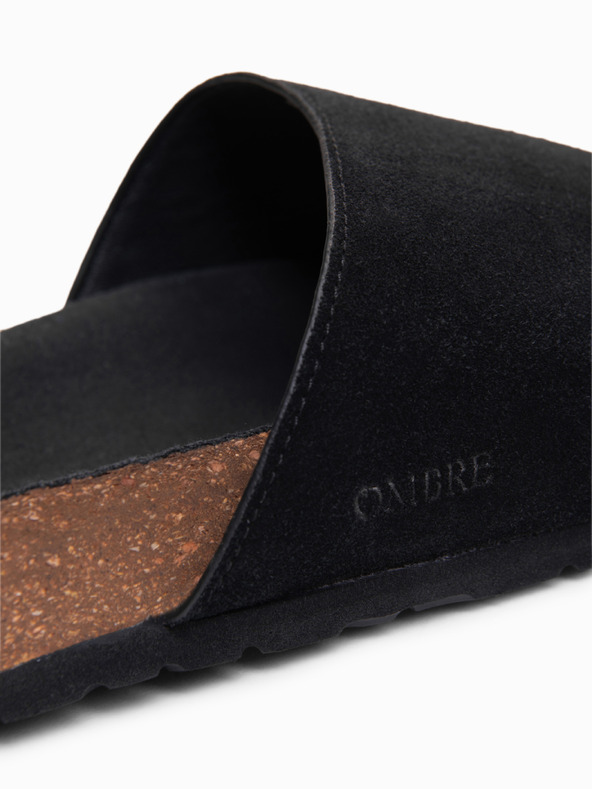 Ombre Clothing Pánské žabky z přírodního semiše s korkovou podrážkou - camel V1 OM-FOSF-0247 Ombre Clothing