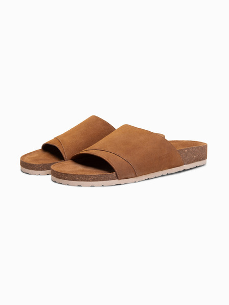 Ombre Clothing Pánské žabky z přírodního semiše s korkovou podrážkou - camel V1 OM-FOSF-0247 Ombre Clothing