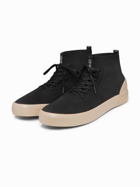 Ombre Clothing Pánské jednobarevné tenisky s vysokým bavlněným svrškem – černé V4 OM-FOKS-0201 Ombre Clothing