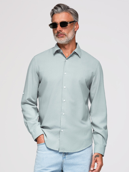 Ombre Clothing Pánská košile z viskózy a lnu v regular střihu – pastelově zelená V4 OM-SHCS-0190 Ombre Clothing