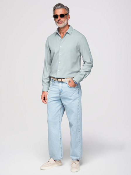 Ombre Clothing Pánská košile z viskózy a lnu v regular střihu – pastelově zelená V4 OM-SHCS-0190 Ombre Clothing