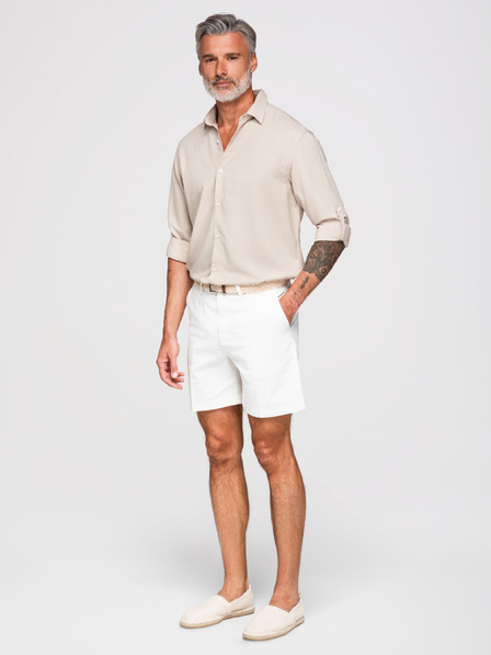 Ombre Clothing Pánská košile z viskózy a lnu, regular střih – béžová V1 OM-SHCS-0190 Ombre Clothing