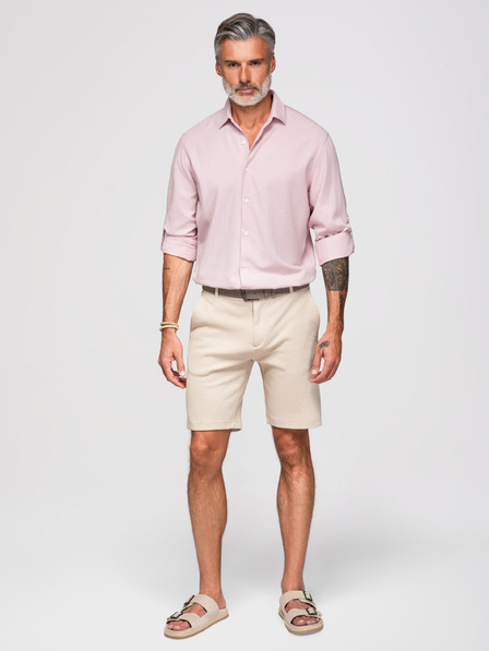 Ombre Clothing Pánská košile z viskózy a lnu, střih regular – pastelově růžová V3 OM-SHCS-0190 Ombre Clothing
