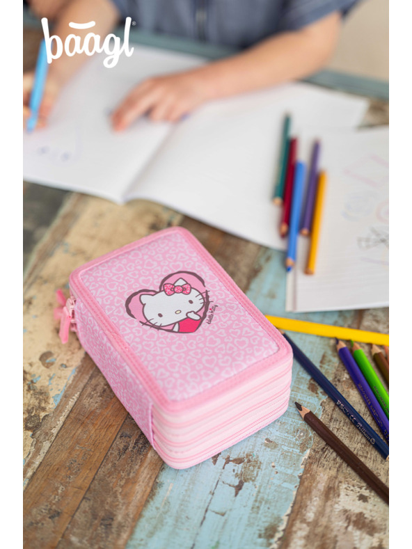 BAAGL  BAAGL Školní penál třípatrový Hello Kitty Sweet Leopard GRS
