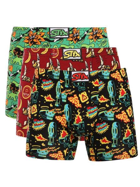 Styx Sada tří - pánské boxerky Styx long art klasická guma vícebarevné