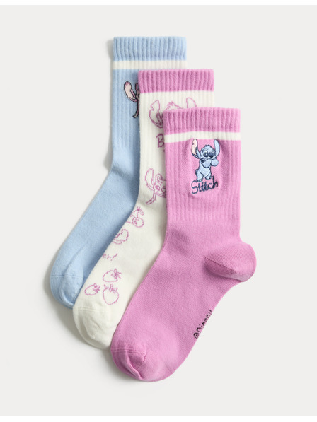 Marks & Spencer Ponožky Lilo & Stitch™, sada 3 párů (6 malé – 7 velké) Marks & Spencer růžová