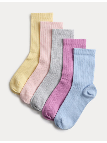 Marks & Spencer Žebrované ponožky s vysokým podílem bavlny, 5 párů v balení (6 malé – 7 velké) Marks & Spencer vícebarevná