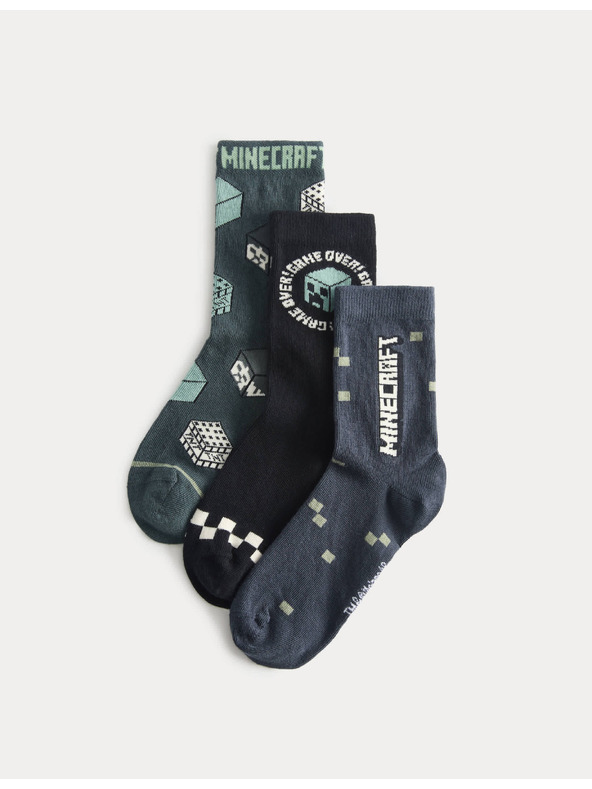Marks & Spencer Ponožky Minecraft™ s vysokým podílem bavlny, 3 páry v balení (6 malé – 7 velké) Marks & Spencer zelená