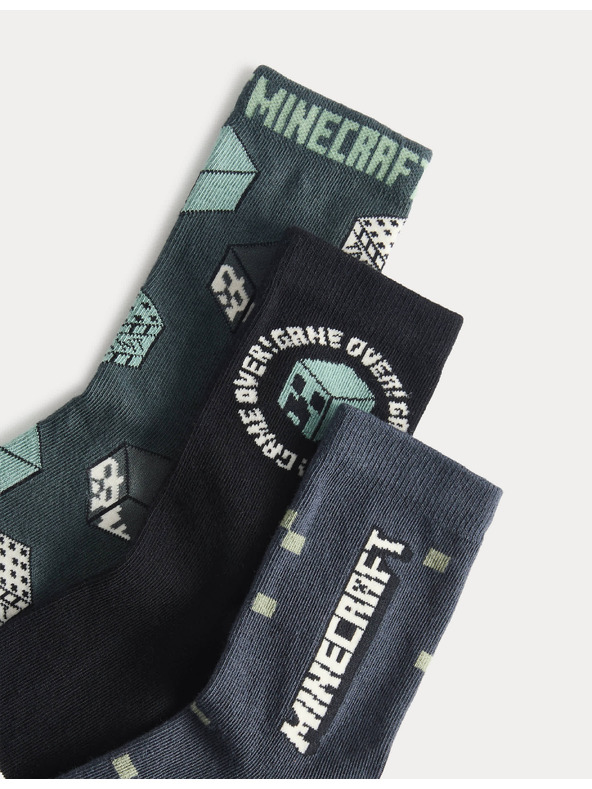 Marks & Spencer Ponožky Minecraft™ s vysokým podílem bavlny, 3 páry v balení (6 malé – 7 velké) Marks & Spencer zelená