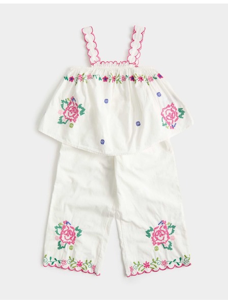 Marks & Spencer 2dílný vyšívaný outfit z čisté bavlny (2 – 10 let) Marks & Spencer béžová