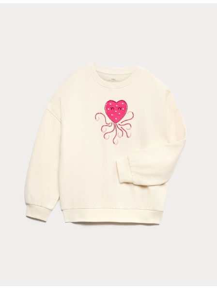 Marks & Spencer Mikina s vysokým podílem bavlny Heart Squid (4–10 let) Marks & Spencer smetanová