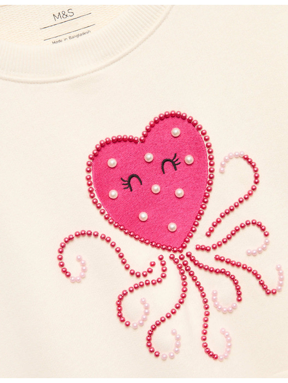 Marks & Spencer Mikina s vysokým podílem bavlny Heart Squid (4–10 let) Marks & Spencer smetanová