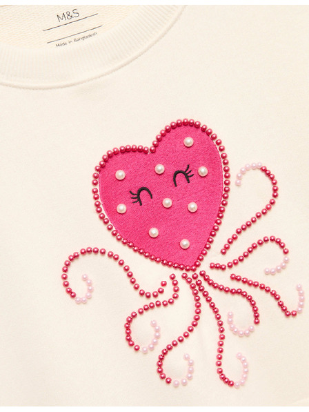 Marks & Spencer Mikina s vysokým podílem bavlny Heart Squid (4–10 let) Marks & Spencer smetanová