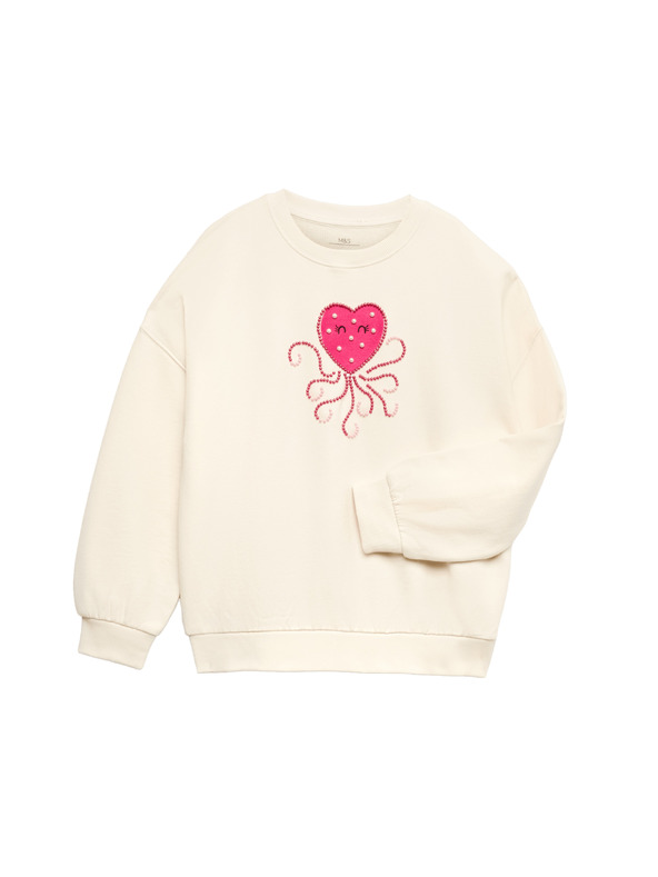 Marks & Spencer Mikina s vysokým podílem bavlny Heart Squid (4–10 let) Marks & Spencer smetanová
