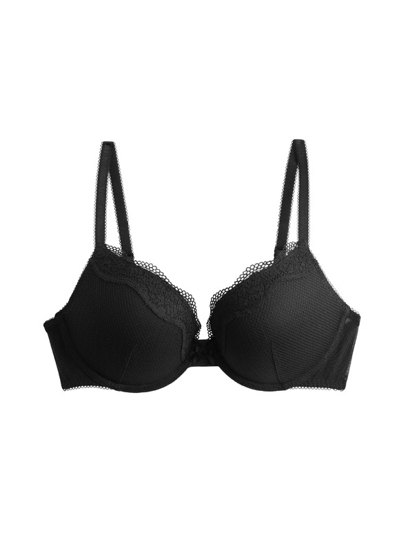 Marks & Spencer Krajková push-up dekoltová podprsenka Jasmine s kosticemi, (vel. A–E) Marks & Spencer černá