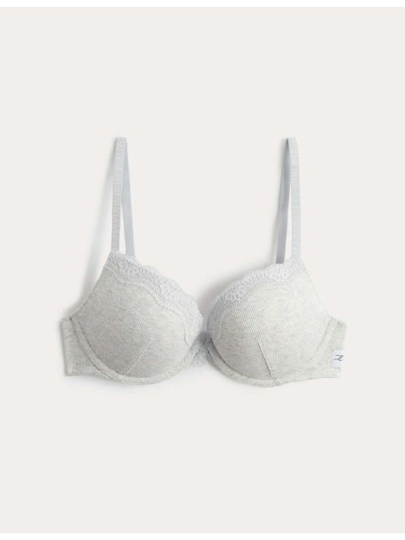 Marks & Spencer Bavlněná push-up podprsenka Juni pro hluboký dekolt, s kosticemi (A-E) Marks & Spencer šedá