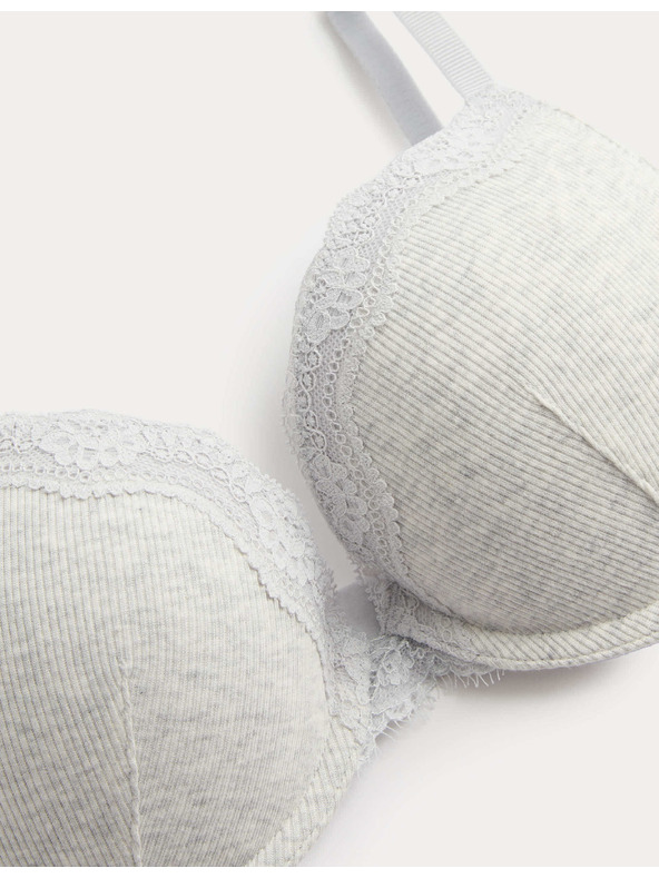 Marks & Spencer Bavlněná push-up podprsenka Juni pro hluboký dekolt, s kosticemi (A-E) Marks & Spencer šedá